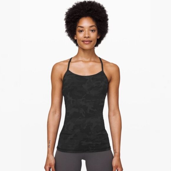 Lululemon 2019 Camouflage Black Power Y Tank Built In Bra With Cups Yoga Top 4 - Picture 11 of 11